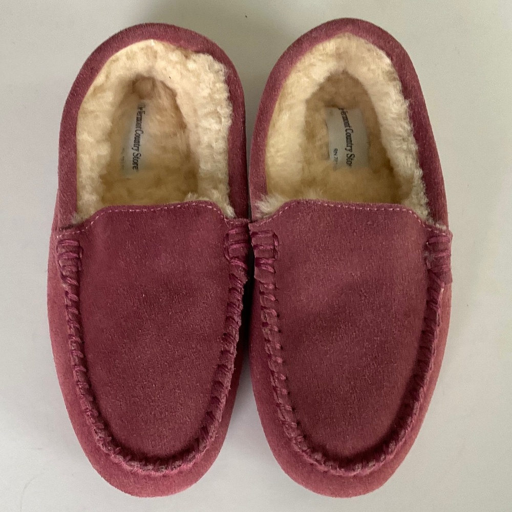THE VERMONT COUNTRY STORE Leather Sheepskin Memory Foam Slipper Size 7